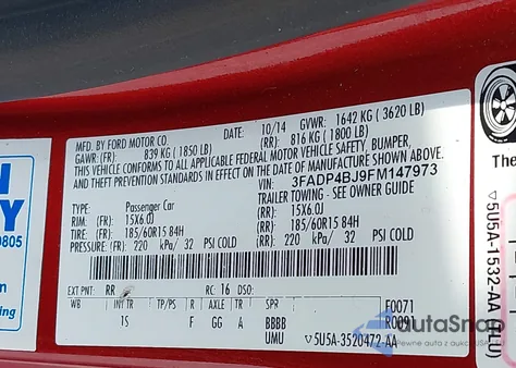 2015 Ford Fiesta Se from USA, damaged, VIN 3FADP4BJ9FM147973